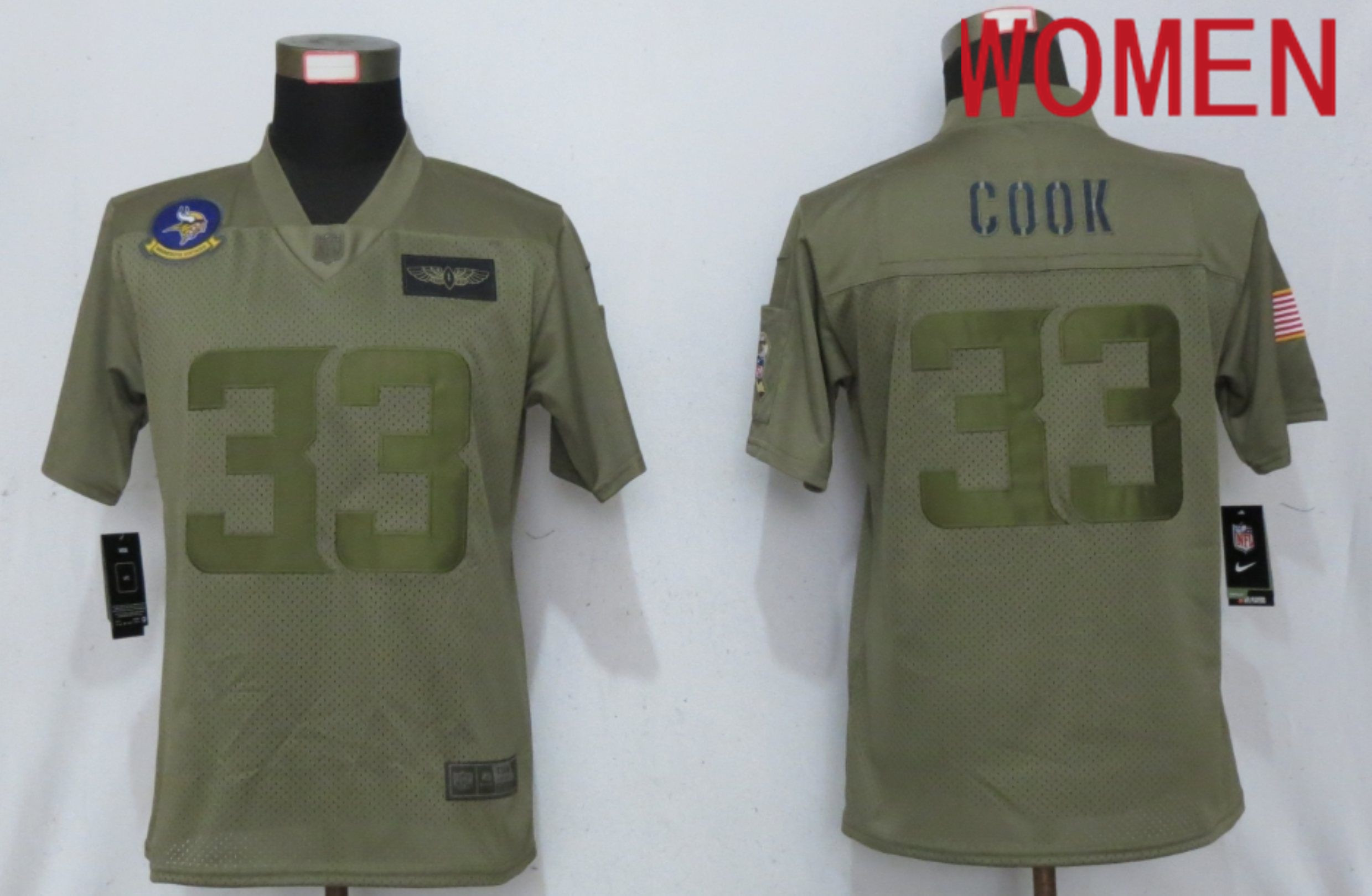 Women Minnesota Vikings #33 Cook Nike Camo 2020 Salute to Service Elite Playe NFL Jersey